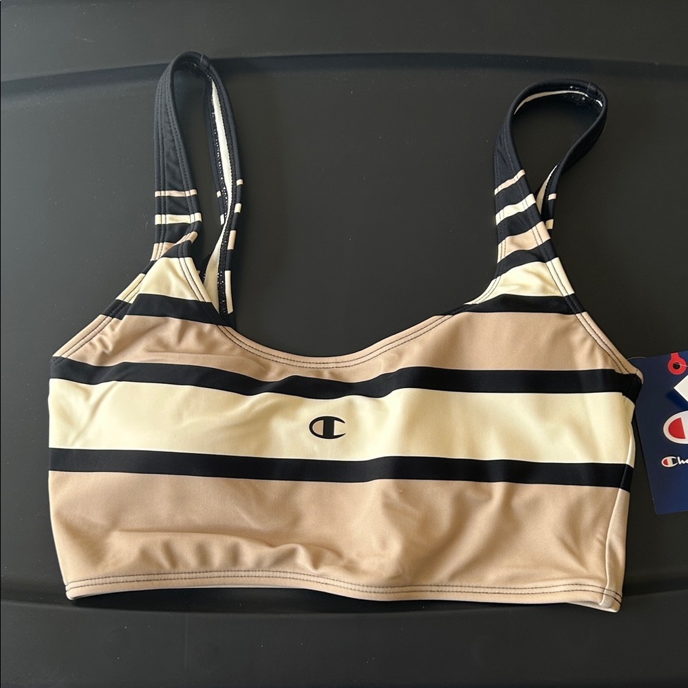Champion Black and Tan Striped swim top